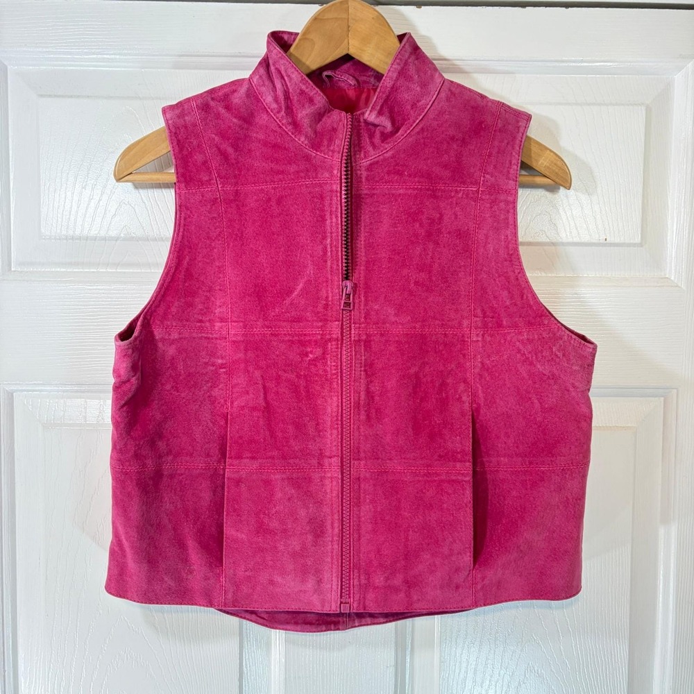 Arizona Jean Hot Pink Suede Leather Cropped Vest Fuchsia Y2K Western Womens M